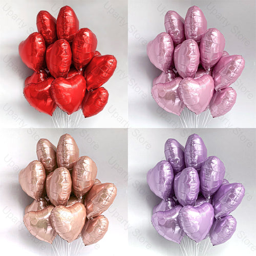 10x Heart-Shaped Helium Balloons - 18"